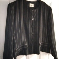 Ladies Black Pinstripe Jacket Buttoned  size 16 Ex Cond