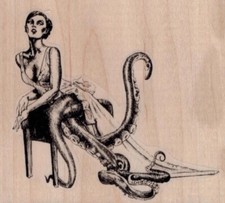 Octopus Lady 3 3/4 x 3 1/4" Rubber Stamp, Steampunk Stamp, Multi Media