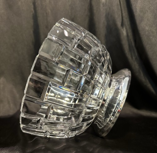 Vtg Lead Crystal Block Pattern Bowl Silver Plated Base Centerpiece & Small Bowl - Picture 8 of 24