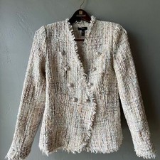 AQUA Cream Boucl  Blazer with Frayed Edges  S