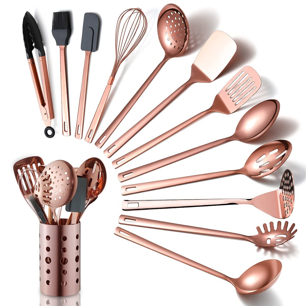 Copper Kitchen Utensils Set,13 Pieces Stainless Steel Cooking Utensils Set Wi...