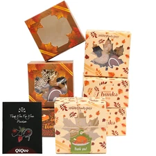 Thanksgiving Bakery Box with Window 36Packs 6X6X3 Gold Leaves Cookie Boxes Pastr