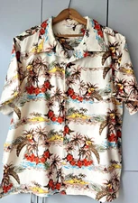 Barefoot In Paradise Shirt Men's Large Hawaiian Island Parrots Tropical Floral