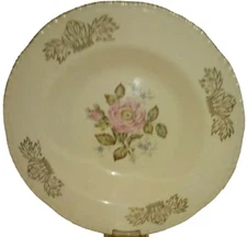Vintage Homer Laughlin QUEEN ESTER 8.25" Rimed 22K Gold Soup Bowl Pink Rose