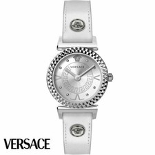 Versace VEAA00218 Mini Vanity silver white Leather Women's Watch NEW