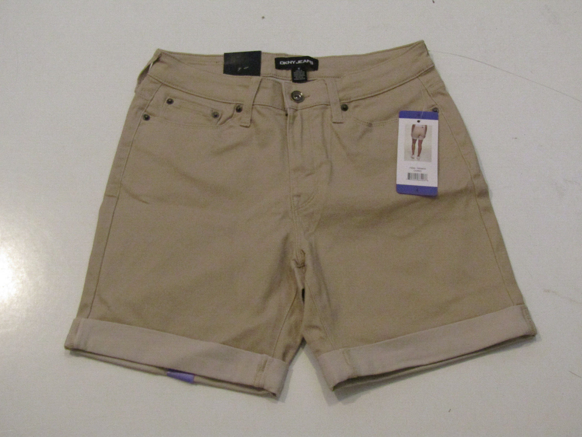 DKNY JEANS Chino Tan Mid Thigh Shorts Roll Cuff Size 6 NWT Womens