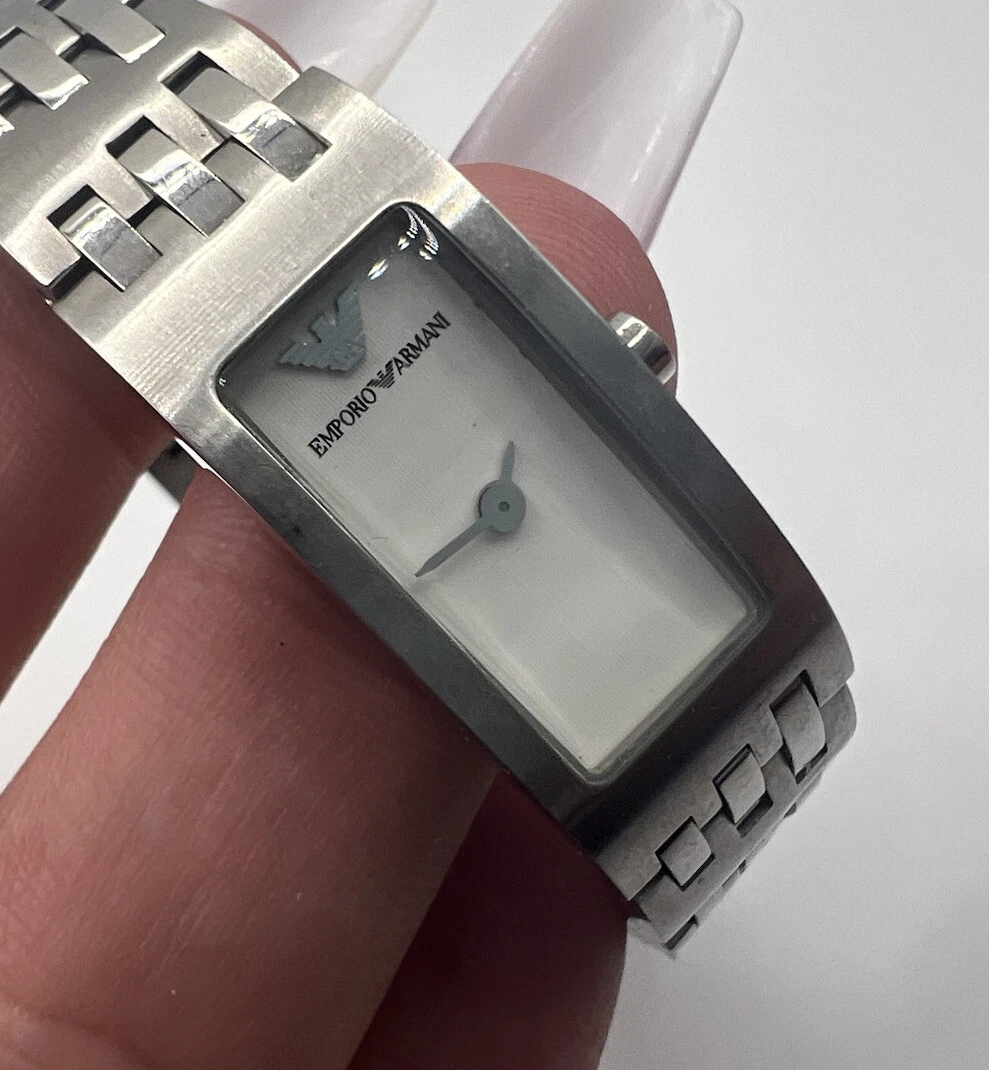 Emporio Armani Watch Ladies Silver Stainless Steel Rectangular