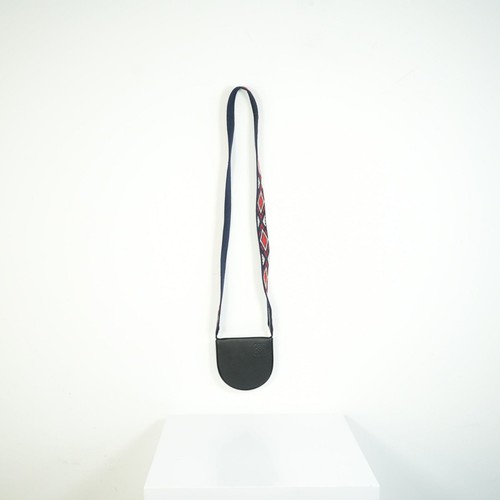 Loewe Heel Pouch Black Leather Crossbody Bag Geometric Woven Strap