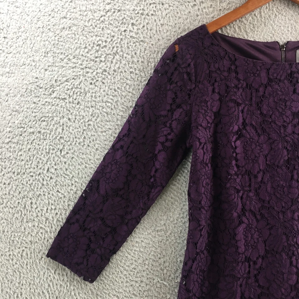 Vestido de cóctel Vince Camuto para mujer 4 púrpura encaje manga larga cuello barco informal Foto 4 de 4