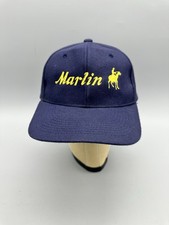 VTG Marlin Rifles Firearms Trucker Strap Back Hat Cap USA Made Blue/Gold 80's