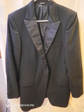 After Six Men's Black Tuxedo Jacket 38R Regular Satin Peak Lapel
