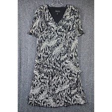 Connected Woman Tiered Pleated Dress Women 16W Black White Floral V-Neck Midi