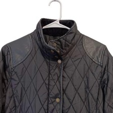 Lauren Ralph Lauren Jacket Womens Small Black Diamond Quilted Faux Leather Trim