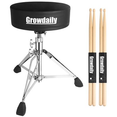 Adjustable Thick Padded Drum Throne Stool with 2 Pairs 5A Drumsticks
