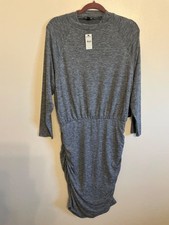NWT express women’s  L heather gray stretch knit mock neck side ruched Dress