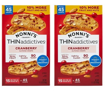 2 pack Nonni's THINaddictives Cranberry Almond Crisps 15 pk. FREE shipping