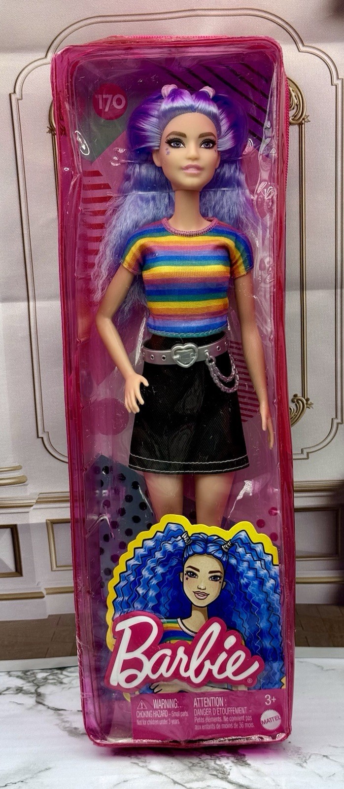 Barbie Fashionista Doll #170 Rainbow Striped Fashion Doll Bl