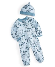 Disney Baby Mickey Mouse Hooray Footed Coverall 2 Piece Set - Bright Blue - NB