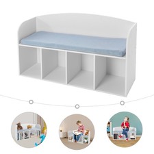 Kids Bookshelf with Reading Nook, Bookcase with Soft Seat Cushion