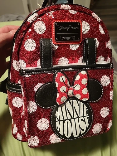Disney Loungefly Minnie Mouse Authentic Sequin Polkadot Mini Backpack NWT $98