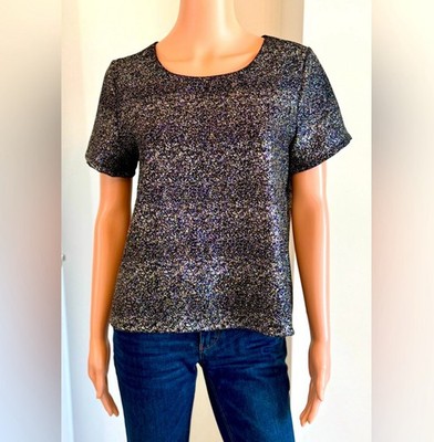 Aina Be Francesca s Sparkling Metallic Short Sleeve Cocktail Party Holiday Small