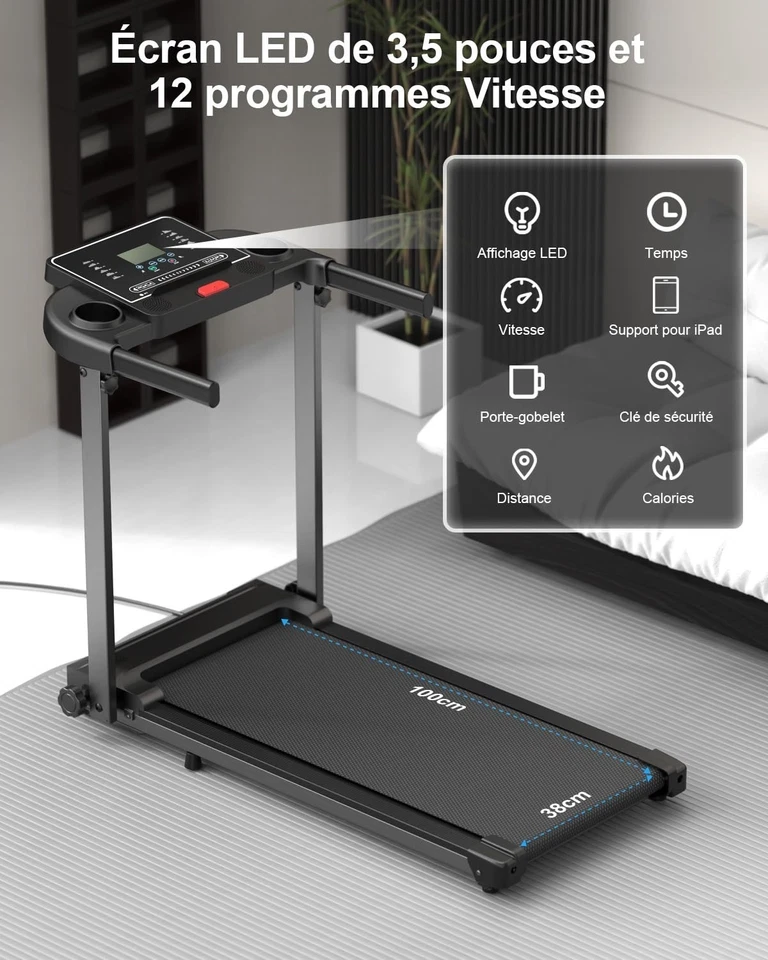 Tapis de Course Pliable Motorisé 10 km/h - Compact pour Maison et Bureau - Photo 2/4