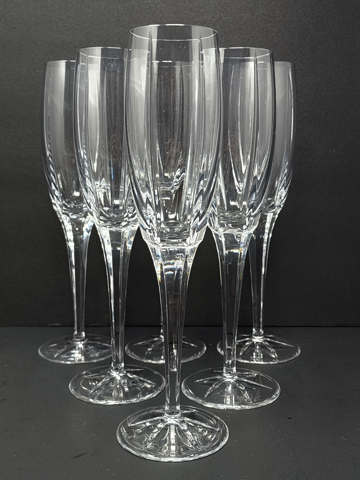 Set Of 6 Miller Rogaska Tulipe Crystal Champagne Flute Glass High End Glassware 