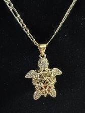 "Cadena de higo italiana llena de oro de 18"" 18k con colgante de tortuga, gemas en su interior"