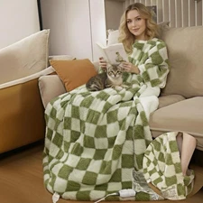 Snuggle Heated Blanket Throw with Foot Pockets for Cold Feet, Electric Lap Blank