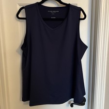 Susan Graver Essentials Womens Sz XL Navy Sleeveless V-Neck Tank Top Blouse EUC