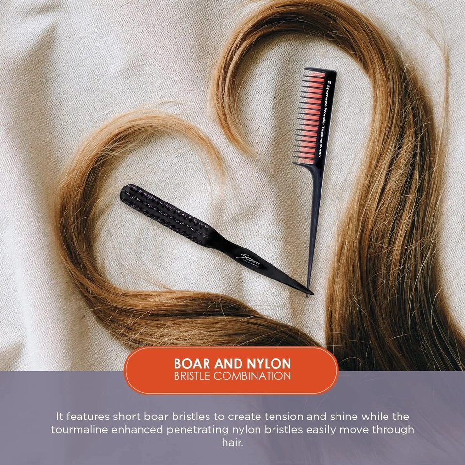 Spornette Teasing Brush & Comb Set - Little Wonder Boar & Tourmaline Nylon Br... - Image 3 of 4