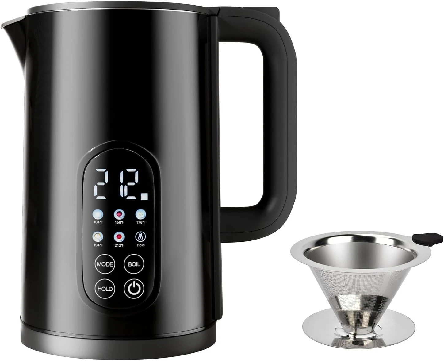 Temperature Control Electric Kettle, 1.7L Stainless Steel, Fast Boil, Black