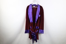 Vtg 90s Streetwear Mens Large Velvet Velour Satin Trim Smoking Jacket Robe Red