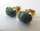 LOVELY Vintage 14K Gold 1.6 Grams GREEN STONE SCARAB Post EARRINGS