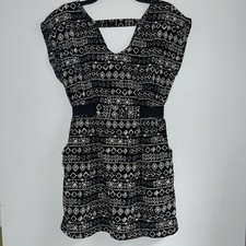 Forever 21 Dress Black Tan Pockets Size Small Elastic Waistband Short