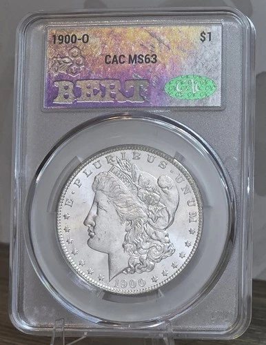 1900 O Morgan Silver Dollar CAC MS63 Traderbea BERT Label