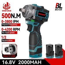16.8V 500Nm Cordless Impact Wrench Brushless Driver 1/2" w/ 2 Battery & Charger