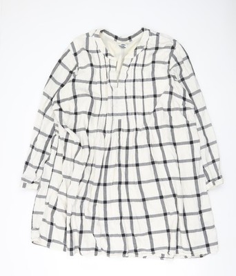 Old Navy Damen Etuikleid weiß kariert 2XL Langarm V-Ausschnitt