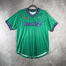 Dragon Ball Z BoxLunch Jersey Mens M Green Perfect Cell Pinstripe Baseball Shirt