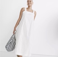 NWT Madewell Linen-Cotton Princess-Seamed Midi Dress Ivory Women’s Euro Summer