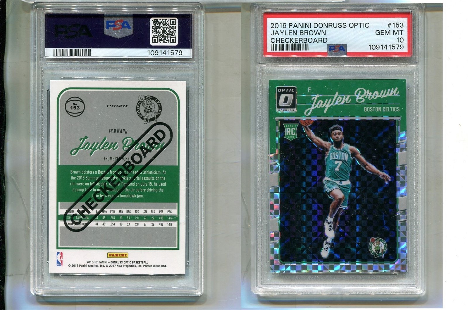 JAYLEN BROWN 2016 OPTIC CHECKERBOARD ROOKIE CARD #153 PSA GEM MINT 10