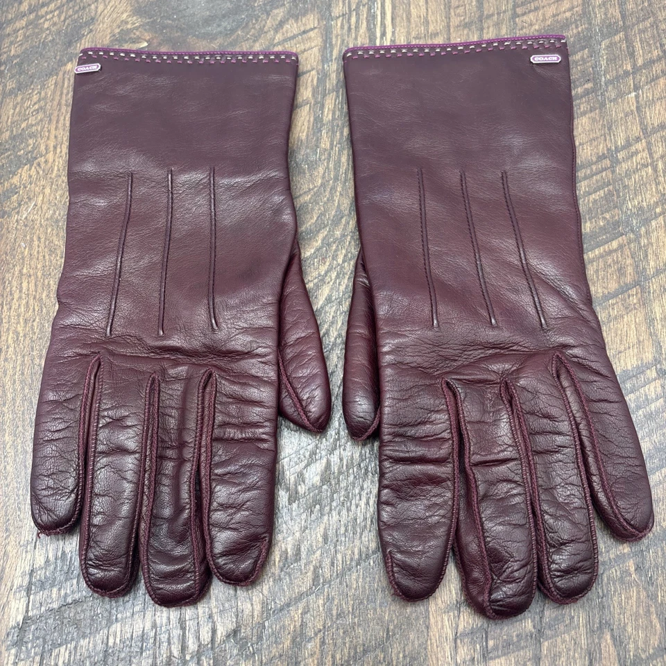 Coach Women's Red Gloves 100% Leather shell Cashmere lining Size 8 - Image 2 of 4