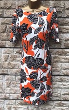 Ladies M&S Collection Orange Mix Jersey 1/2 Sleeve Pencil Style Dress UK 8