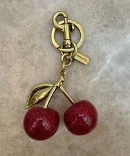 NEW Coach Red Cherry Apple Bag Charm Keychain Resin Metal Brass Purse Accessory