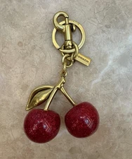 NEW Coach Red Cherry Apple Bag Charm Keychain Resin Metal Brass Purse Accessory