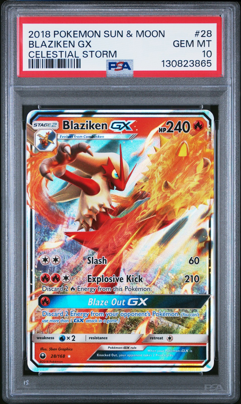 2018 POKEMON SUN & MOON CELESTIAL STORM #28 BLAZIKEN GX PSA 10