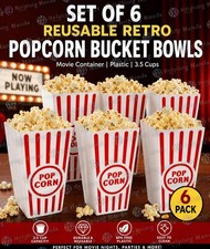 Set of 6 Reusable Retro Popcorn Bucket Bowls Movie Container Plastic 3.5 Cups