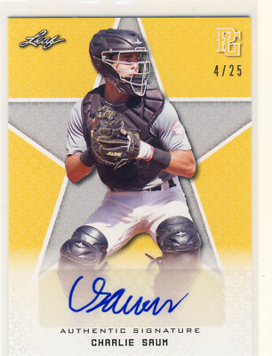 CHARLIE SAUM 2020 Leaf Perfect Game PG Yellow AUTO /25 STANFORD