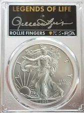 2021 (P)American Silver Eagle PCGS MS70 Legends of Life Rollie Fingers 1 of 150