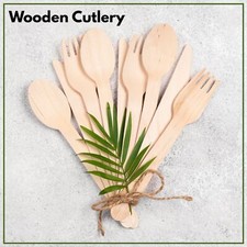 Disposable Wooden Cutlery Set Spoons Forks Knives for Catering Parties 100-300x